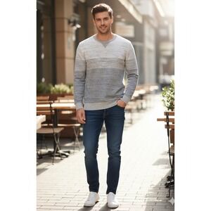 Marc Anthony Mens Luxury Ombre Crewneck Sweatshirt Gray Marl Knit Pullover XXL